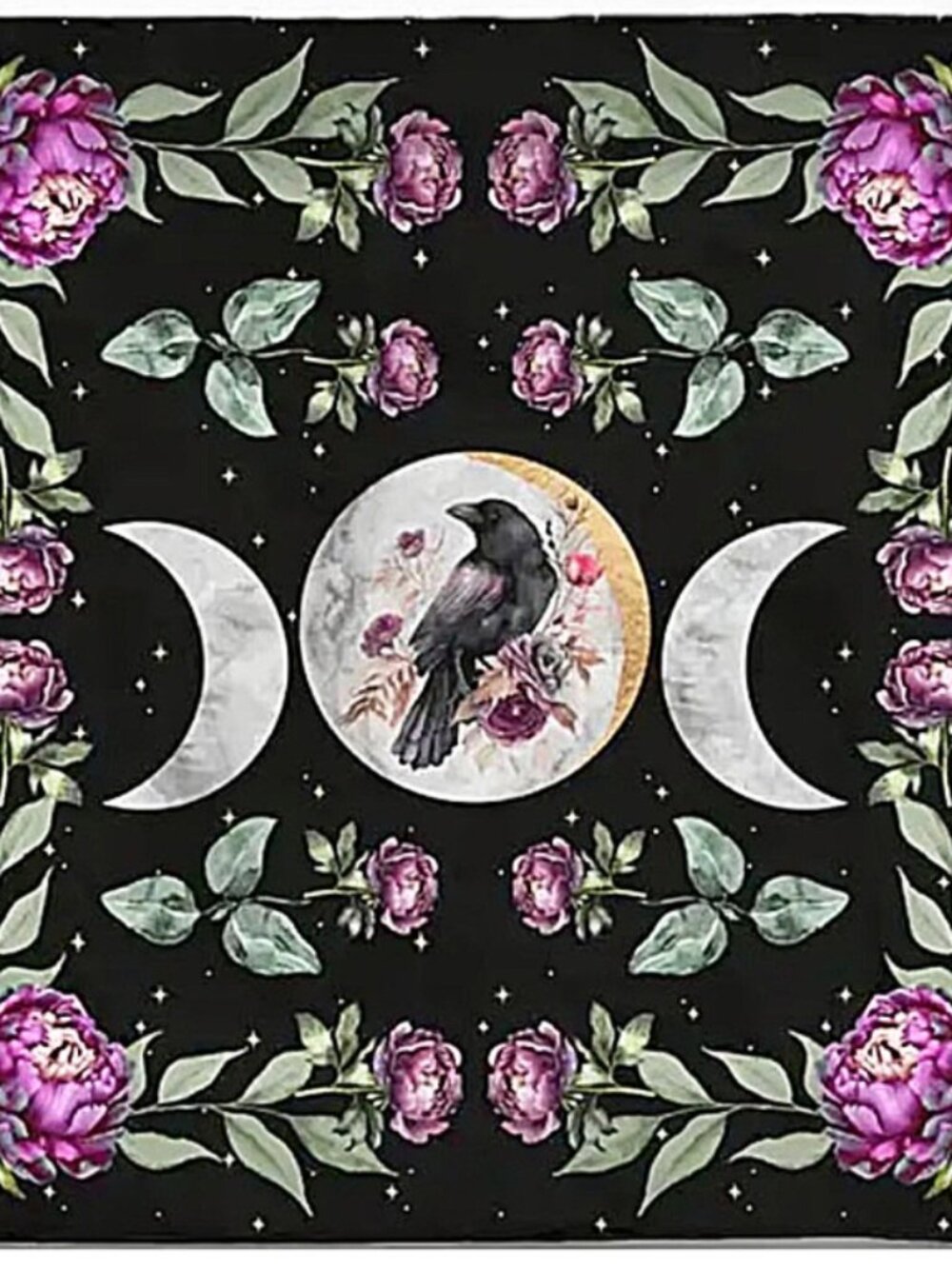 Tarot Card Alter Cloth Triple moon Raven Floral